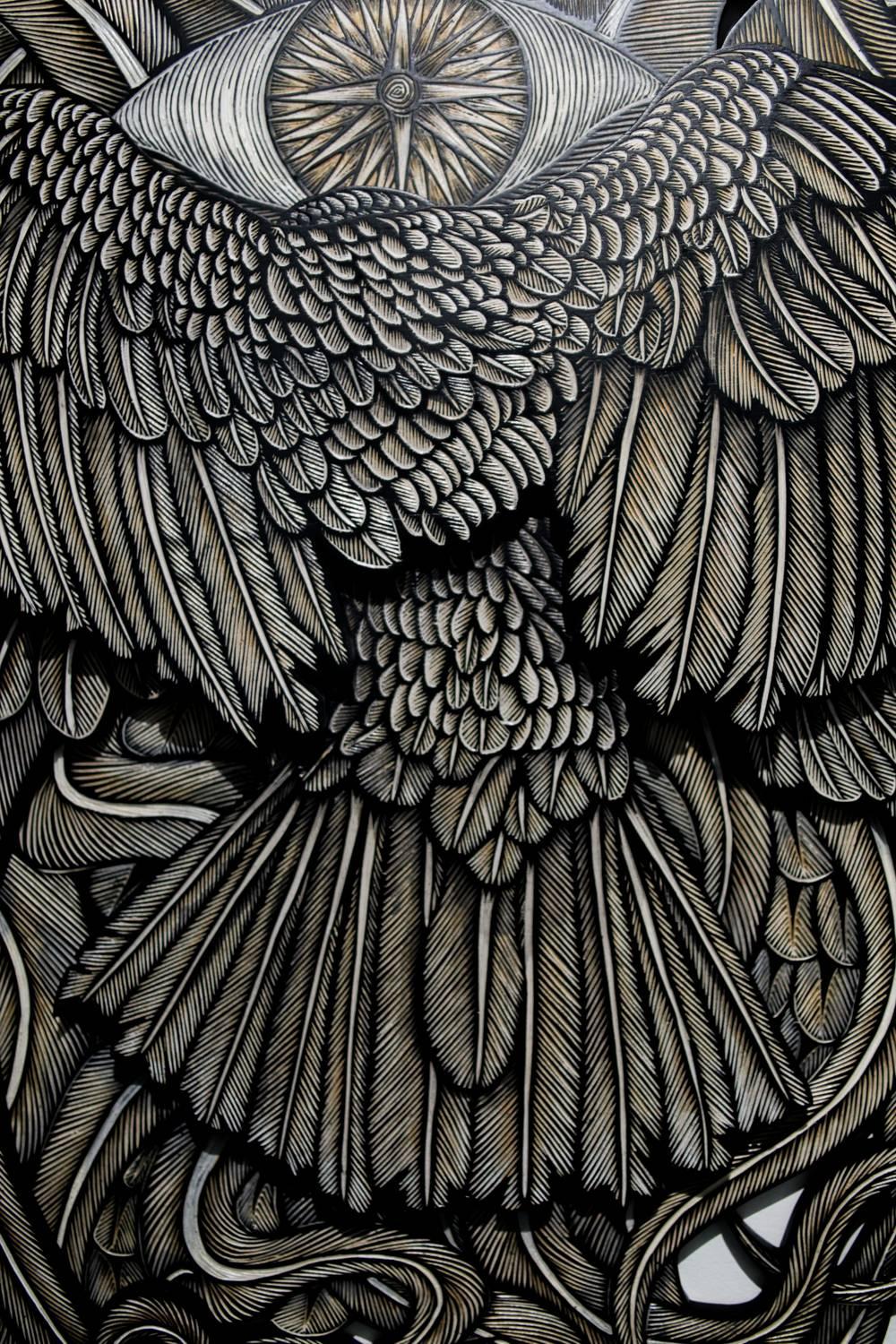 White Raven II - Brown Figurative Sculpture by Dennis McNett