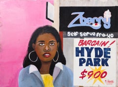 "Hyde Park", Figura de mujer, Retrato, negocio de Chicago, Acrílico sobre madera