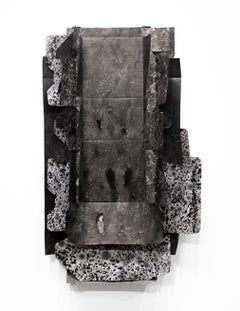 "Delivered and Discarded (positives) #2" wall hanging ink and Tyvek assemblage