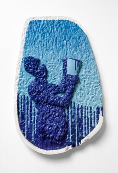 "Tiny Buckets" Gradient Blue With Texture Acrylic Figure on Wall-Hanging Plaster
