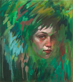 Portrait et botanique abstrait en verts