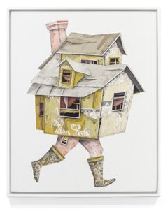 "Wanderer Study 3" Architecture vieillie au fusain, à l'encre et peinture collée.