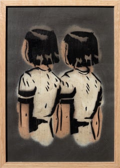 "Double Vision", Stencil Portrait of Two Girls, Original Work on Paper