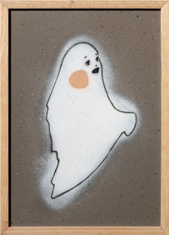 "Friendly Advisor (mini)", Contemporary Ghost Stencil Painting Framed