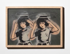 "Oh Geez", Double Portrait of a Woman with Spinning Halos, Aerosol and Acrylic