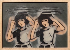 "Oh Geez", Double Portrait of a Woman with Spinning Halos, Aerosol and Acrylic