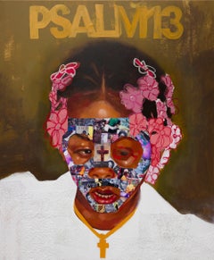 "4 Church Girls", Large-Scale Figurative Mixed Media Portrait Painting