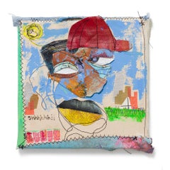 "Hearin’ Tha Spirit [1]", Abstract Figurative Textile Collage Portrait