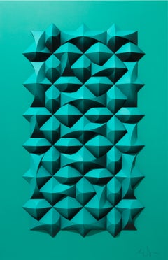 "Omoplata 303", Green Folded Archival Geometric Paper Sculpture