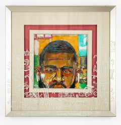 "Woke Work Woke", Mixed-Media Figurative Textile Assemblage Stitched Portrait