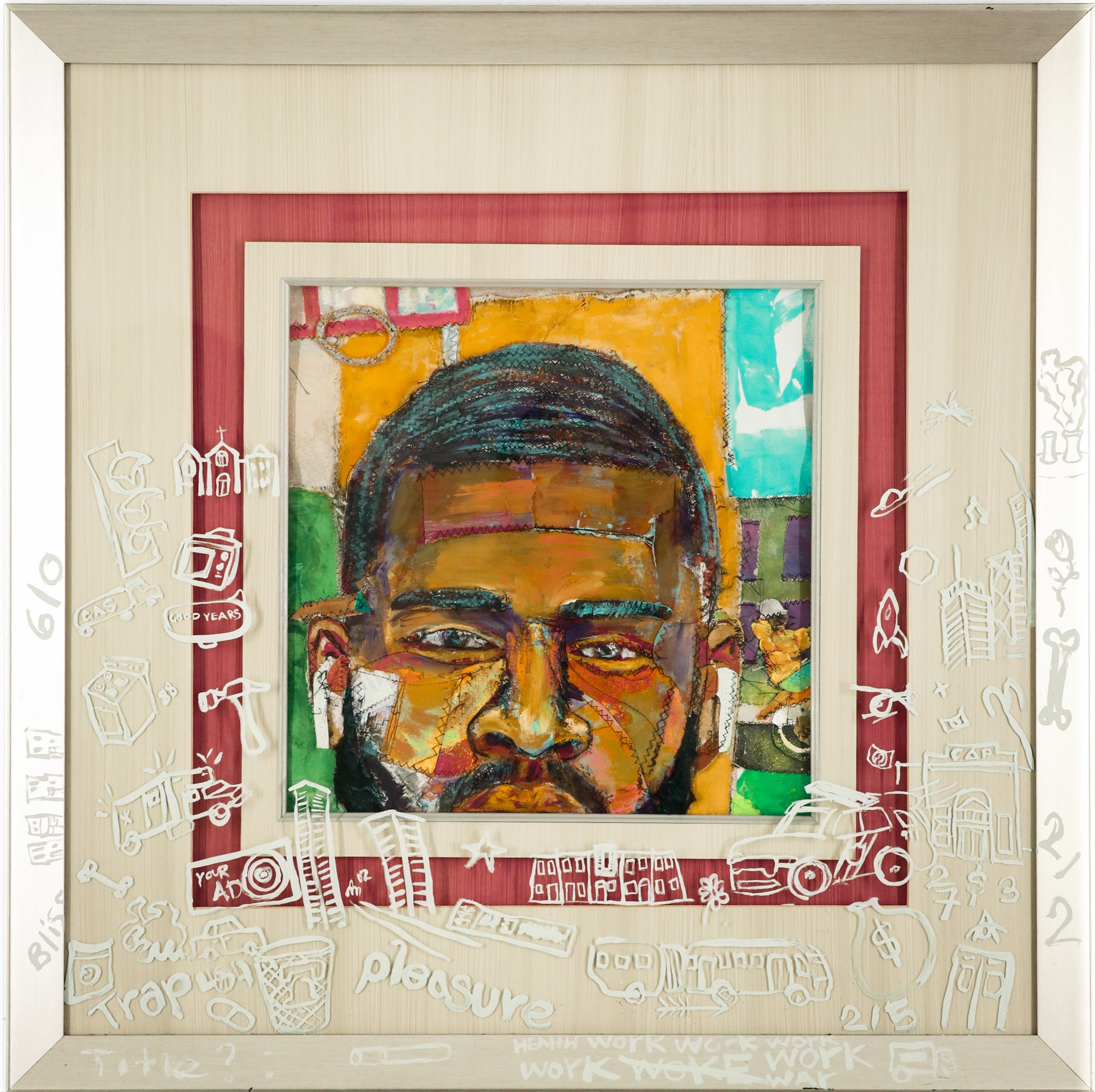 Figurative Painting di Eustace Mamba - "Woke Work Woke", assemblaggio tessile figurativo a tecnica mista, ritratto cucito