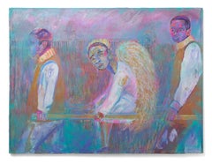 « Anges déchus », portrait de groupe figuratif avec une figure angélique centrale