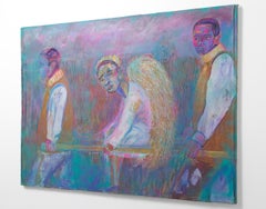 « Anges déchus », portrait de groupe figuratif avec une figure angélique centrale