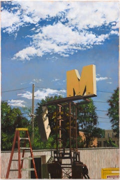 "till Dusk 4:34PM", Contemporary Cityscape Painting with Blue Sky