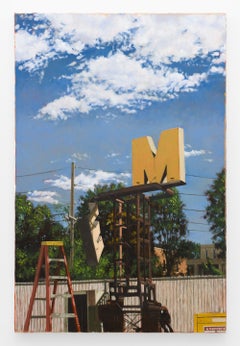 "till Dusk 4:34PM", Contemporary Cityscape Painting with Blue Sky