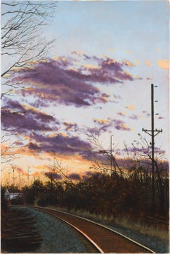 "till Dusk 4:53PM", Atmospheric Contemporary Railroad Landscape Painting