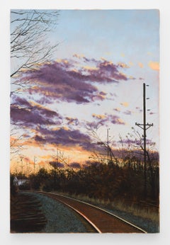 "till Dusk 4:53PM", Atmospheric Contemporary Railroad Landscape Painting