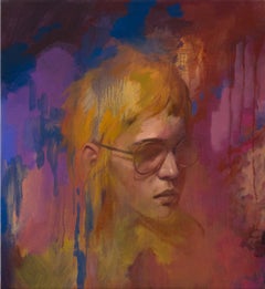 “Transcendent" Contemporary Figurative Oil Portrait Painting with Glasses