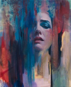 “What Was Always There" Oil Portrait Painting of Woman in Blue and Pink