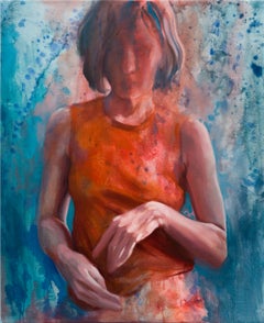 "The Observer / The Observed" Contemporary Portrait of Woman in Orange