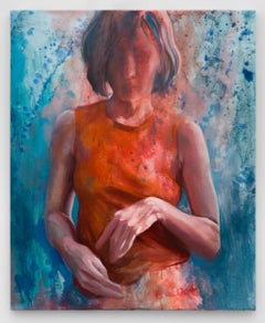 "The Observer / The Observed" Contemporary Portrait of Woman in Orange