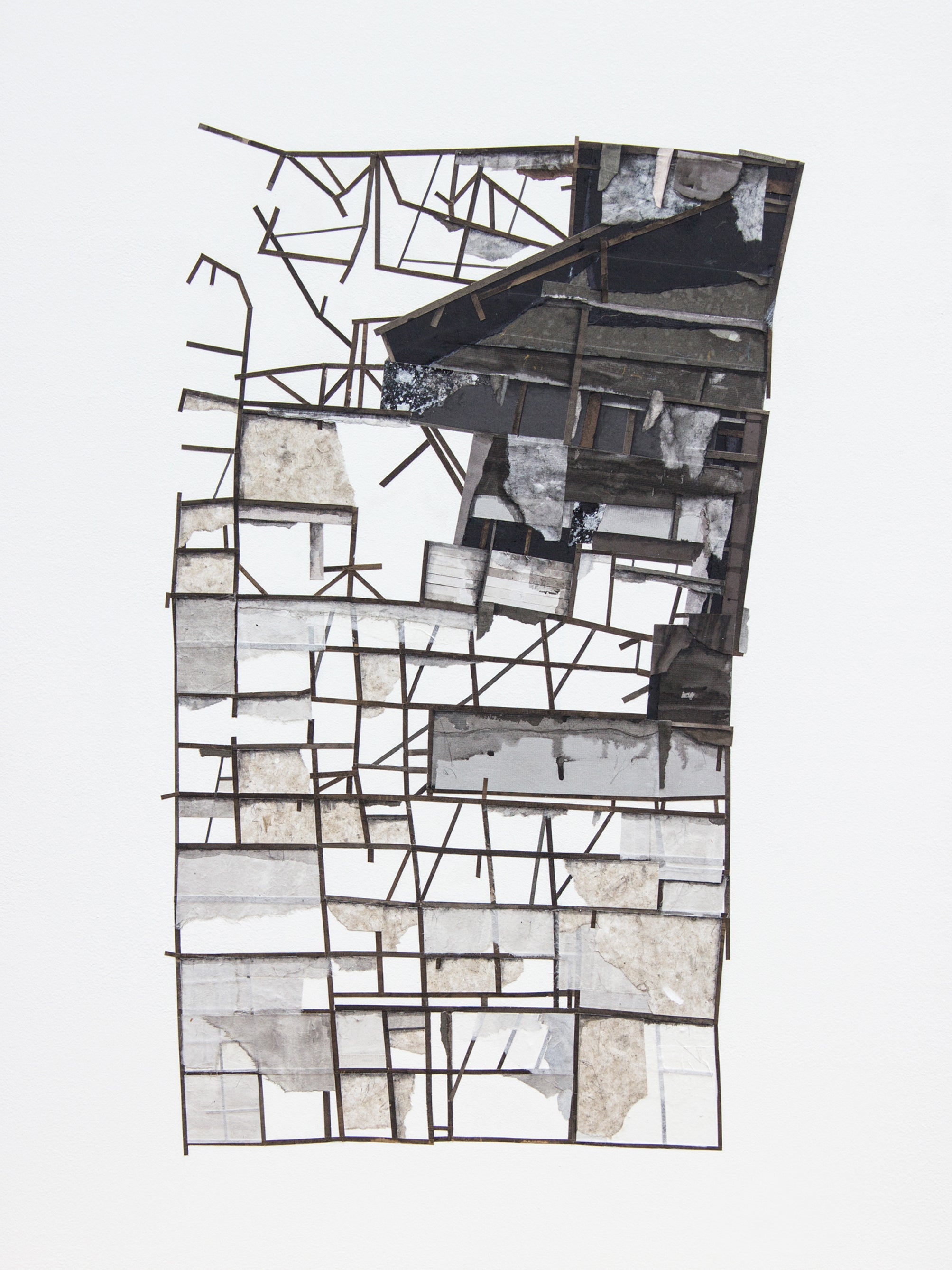 "Mass Study II", Layered paper collage and drawing, dimensional, architectural