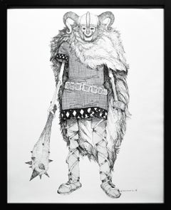 "Rey Muerto 17 [Señor noruego del siglo X]", Figurativo, Dibujo, Negro, Blanco