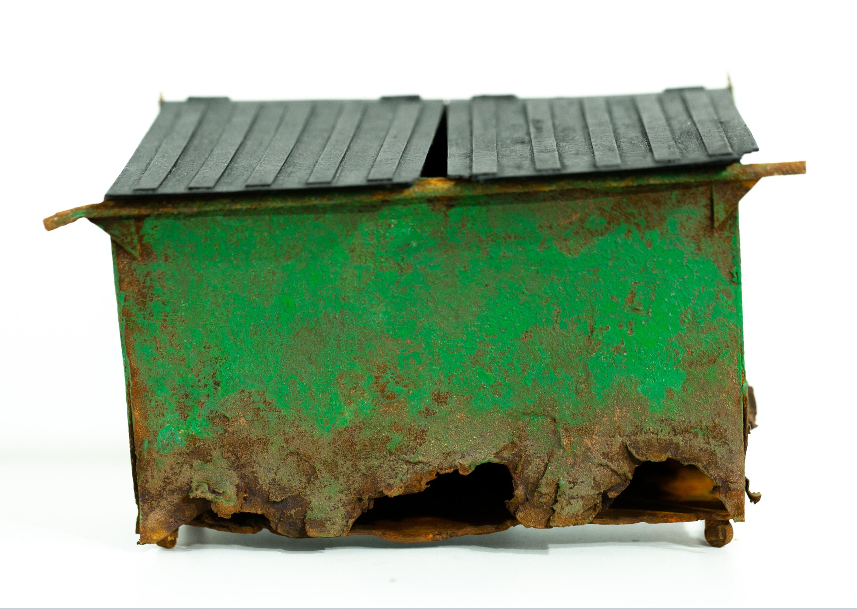 "Green Dumpster", Contemporary Miniature Sculpture, Paper and Wire, 2010+