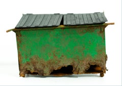 "Green Dumpster", scultura contemporanea in miniatura, carta e filo metallico, 2010+