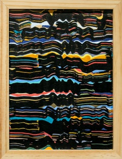 "Around", abstrait coloré, noir et arc-en-ciel, dessin et peinture