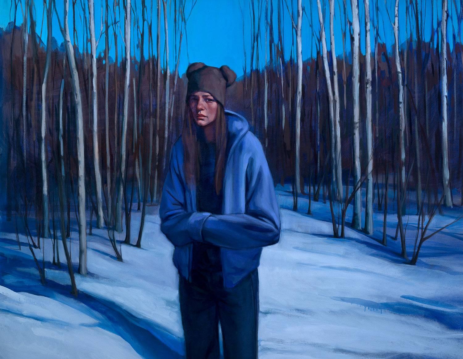 « Revelation », grand paysage d'hiver avec peinture à l'huile de femme - Painting de Katherine Fraser