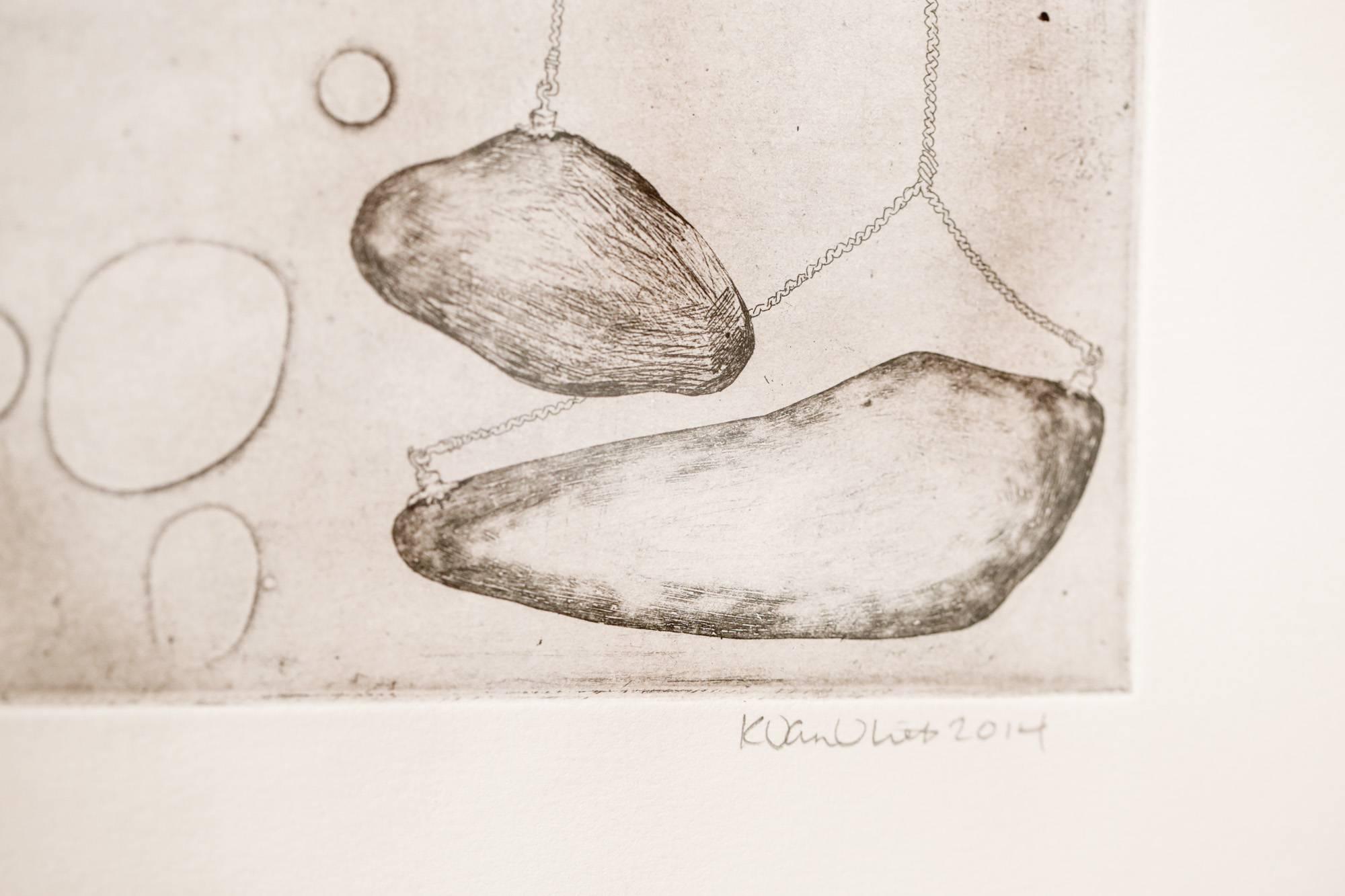intaglio on Somerset paper, edition of 6

The artwork is shipped in the simple black frame shown in the second image.  

Bio // Katie VanVliet is a sculptor and printmaker based in Philadelphia, PA. Found and collected objects are the main component
