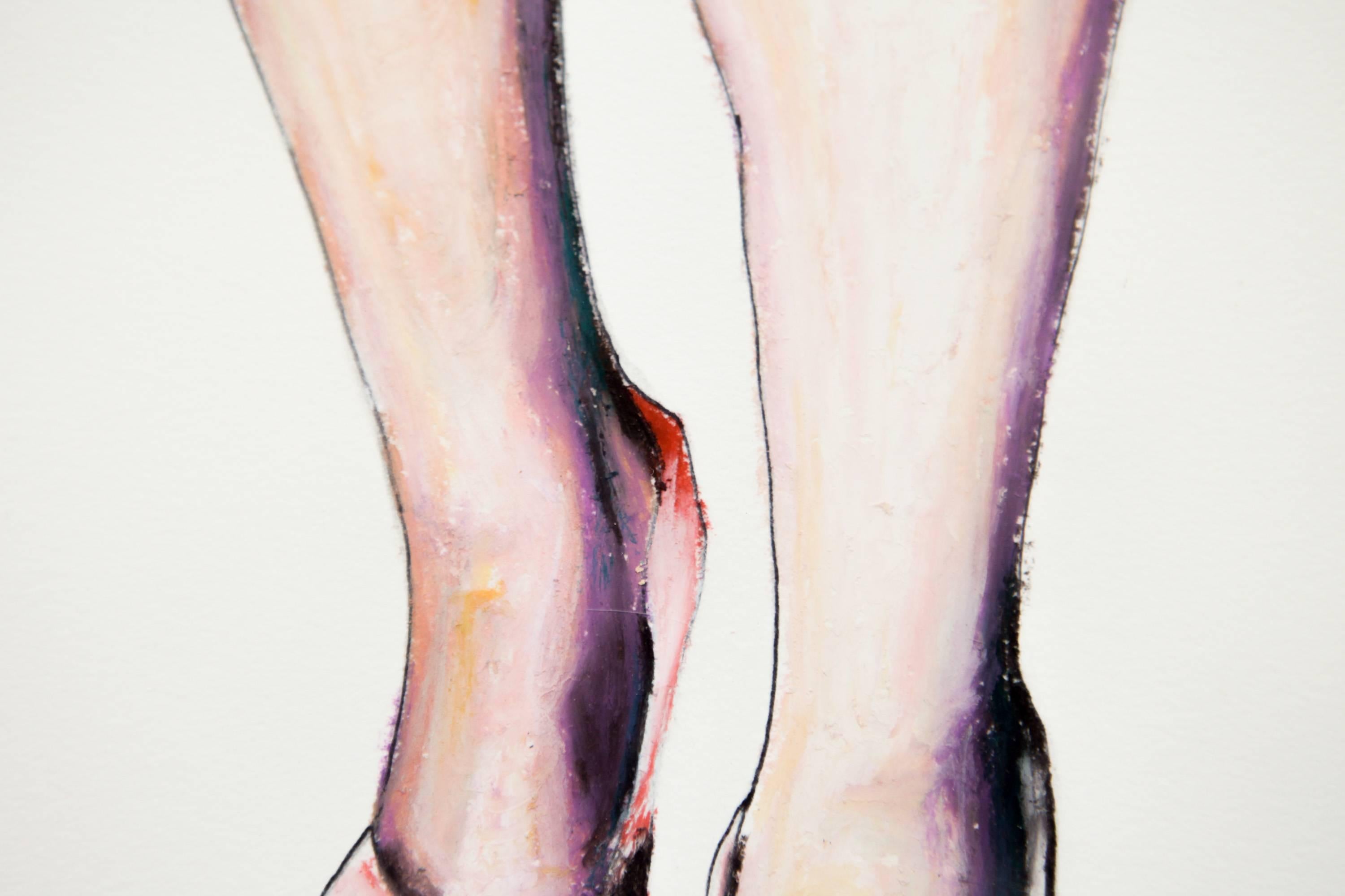 Peinture à l'huile rose, nu figuratif, talons hauts, lingerie - Beige Figurative Art par Lauren Rinaldi