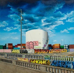 "Anonymous Collaborators", Hyper-realistic, oil painting, graffiti landscape