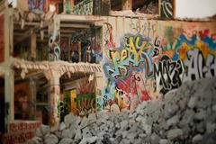 "Demolition Day", Photorealistic Graffiti Landscape Oil Painting