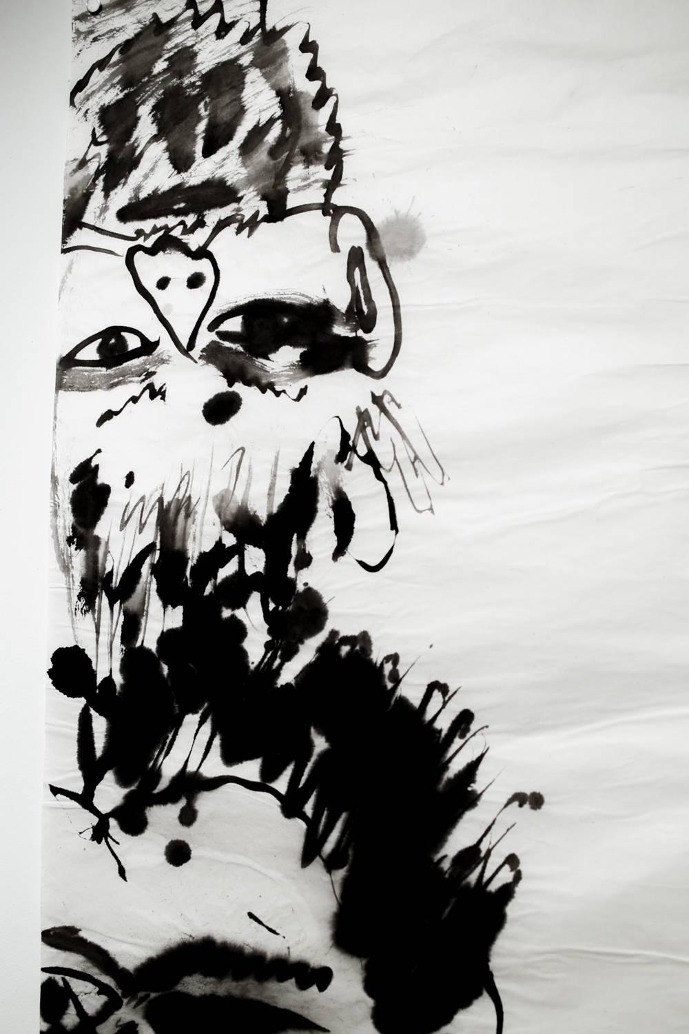 Encre « Angry Chinese Painter Series II » sur papier Xuan - Gris Portrait par Isaiah Zagar
