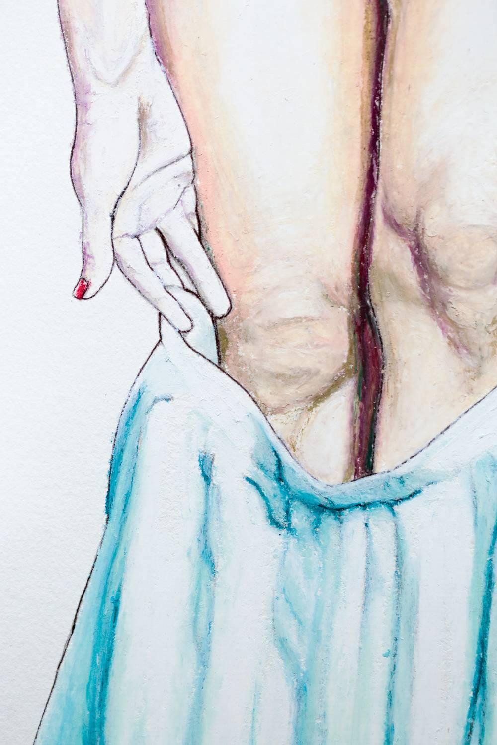 Diese 14in x 11in Original-Öl-Pastell Arbeit von Lauren Rinaldi Schiffe in der abgebildeten Archivierung benutzerdefinierte Rahmen messen 15in x 12in.

Lauren Rinaldi arbeitet mit unvoreingenommenen Porträts von Frauenkörpern, um Ideen über