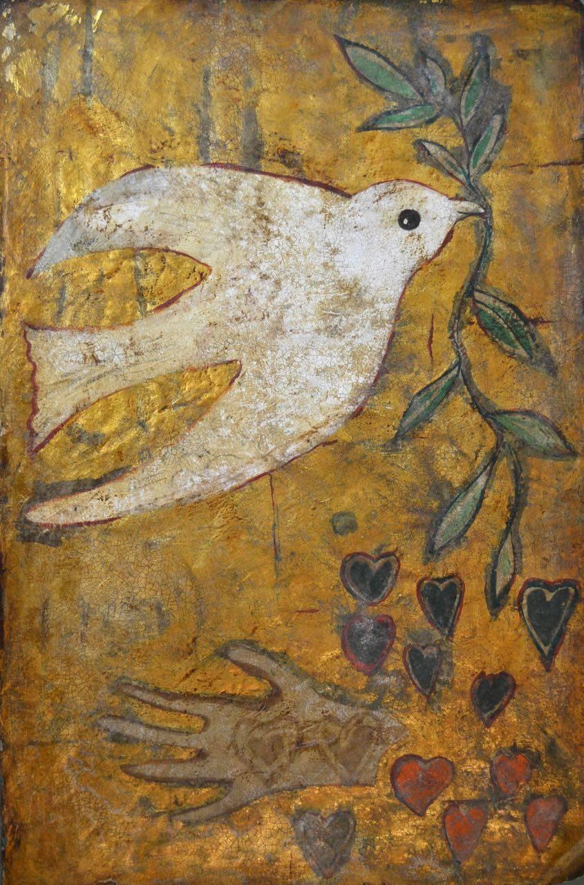 Dove of Peace II.  Contemporary Mixed Media Painting - Mixed Media Art by Martine Barnard