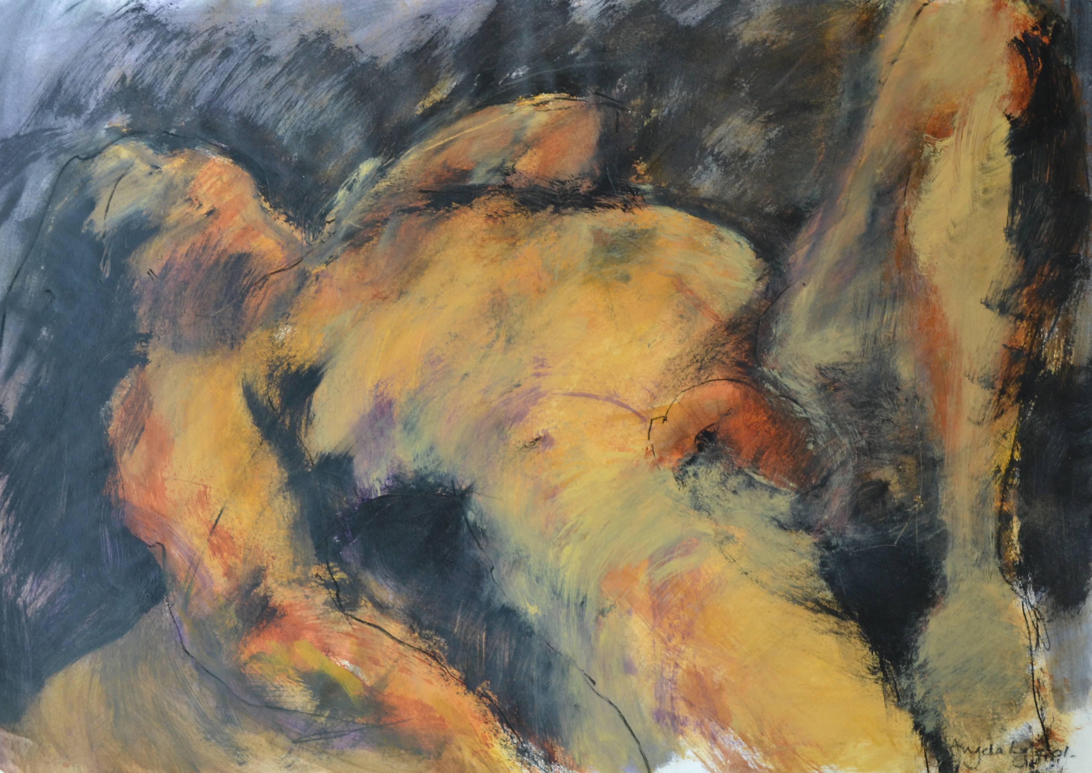 Angela Lyle Nude Painting – Rechteckige, geradlinige Pose: Gemälde in Mischtechnik auf Papier