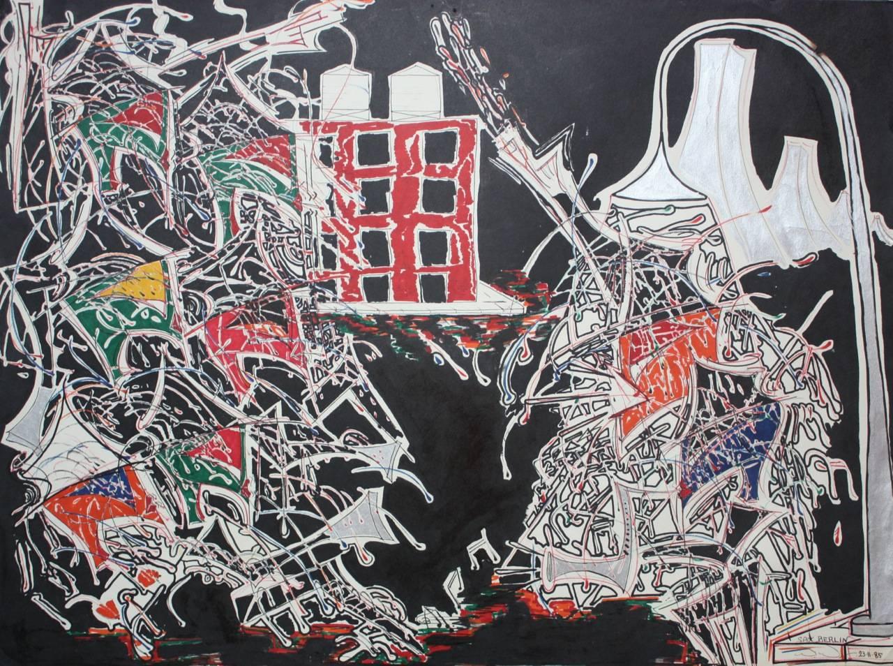 Sax Berlin Abstract Painting - Neo Expressionism: On The Corner East Village