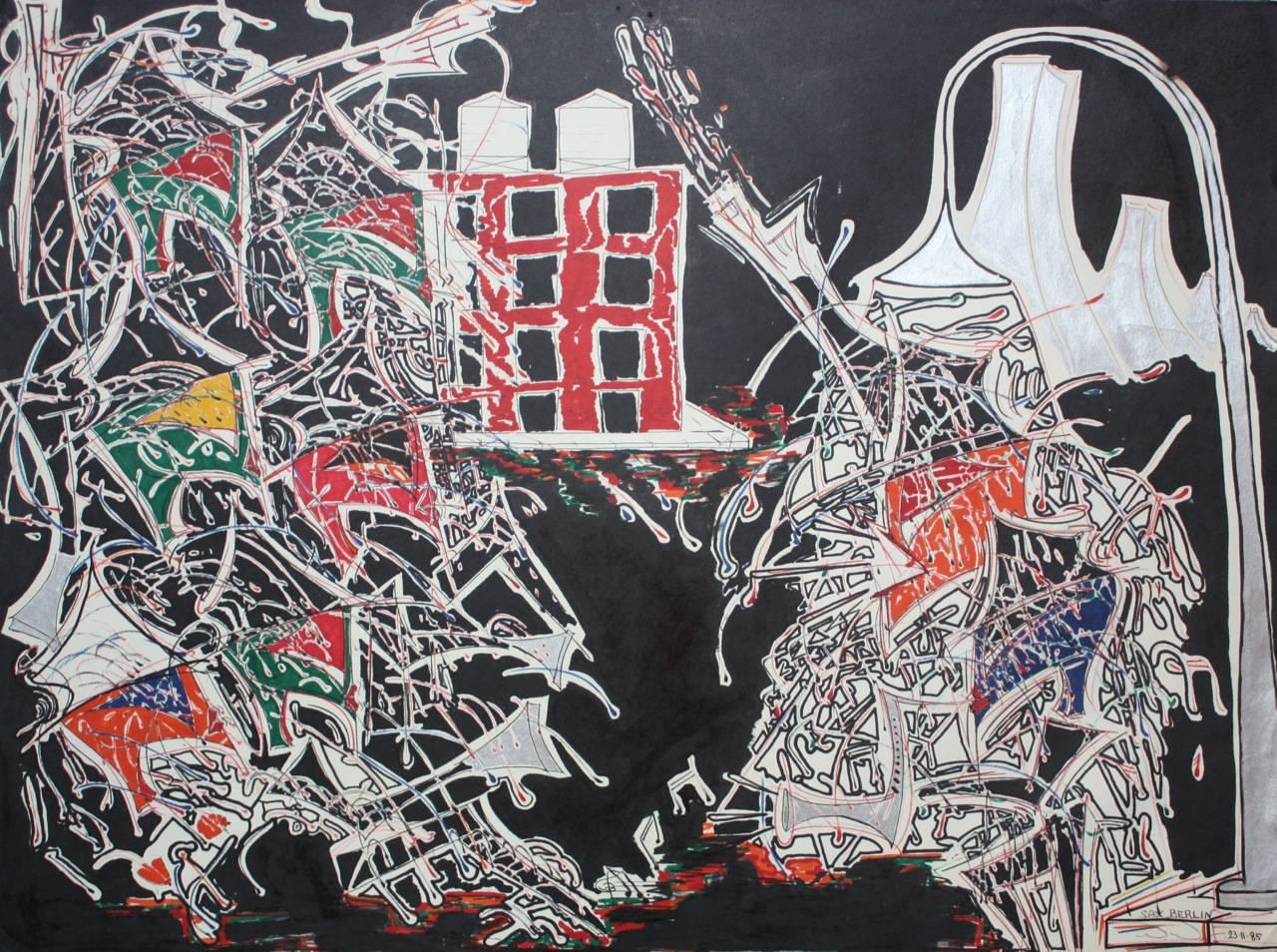 Abstract Painting di Sax Berlin - Neo Espressionismo: On The Corner East Village
