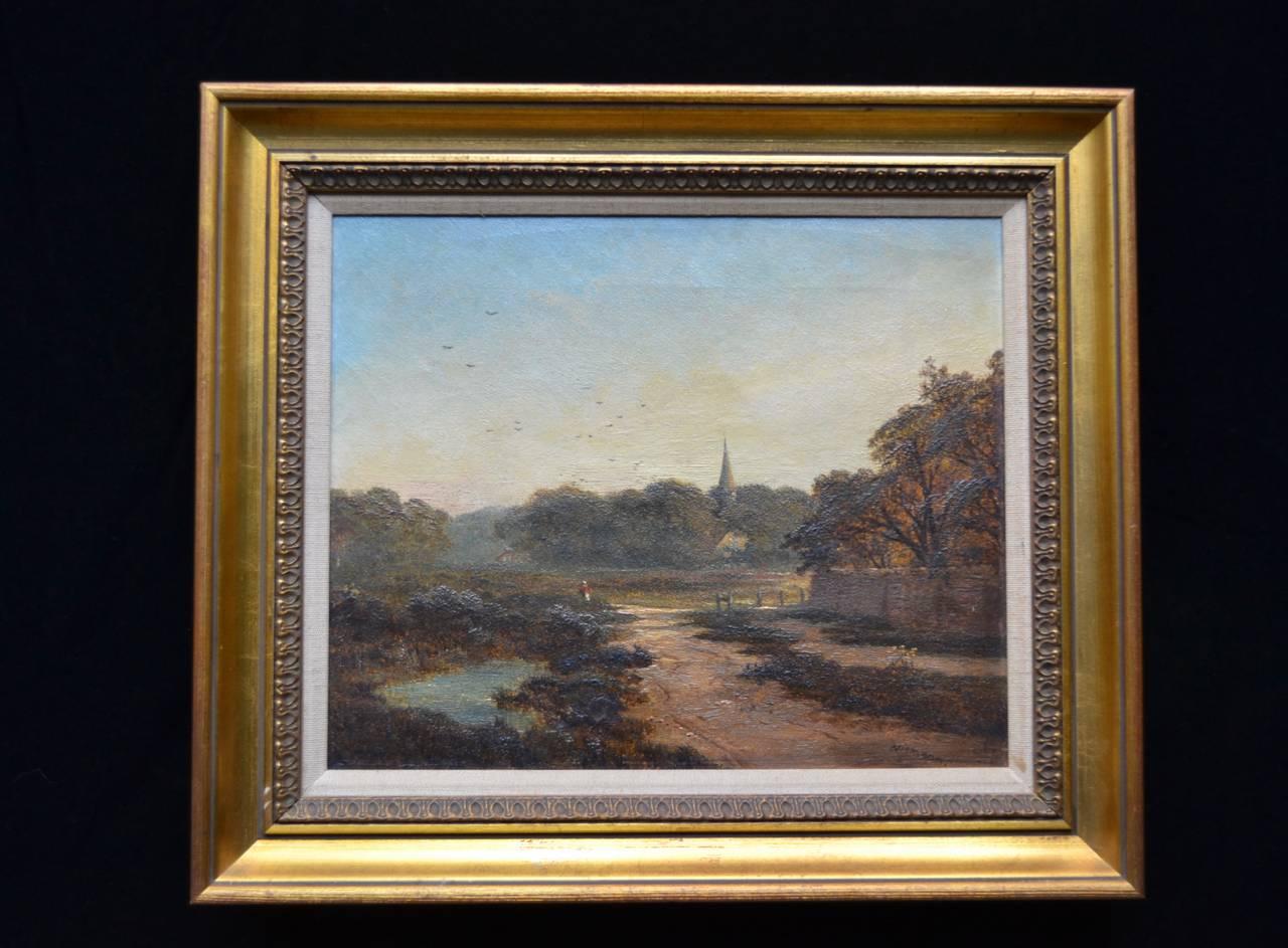 English Country Landscape, Victorian Oil Painting - Black Landscape Painting by Edmund John Niemann