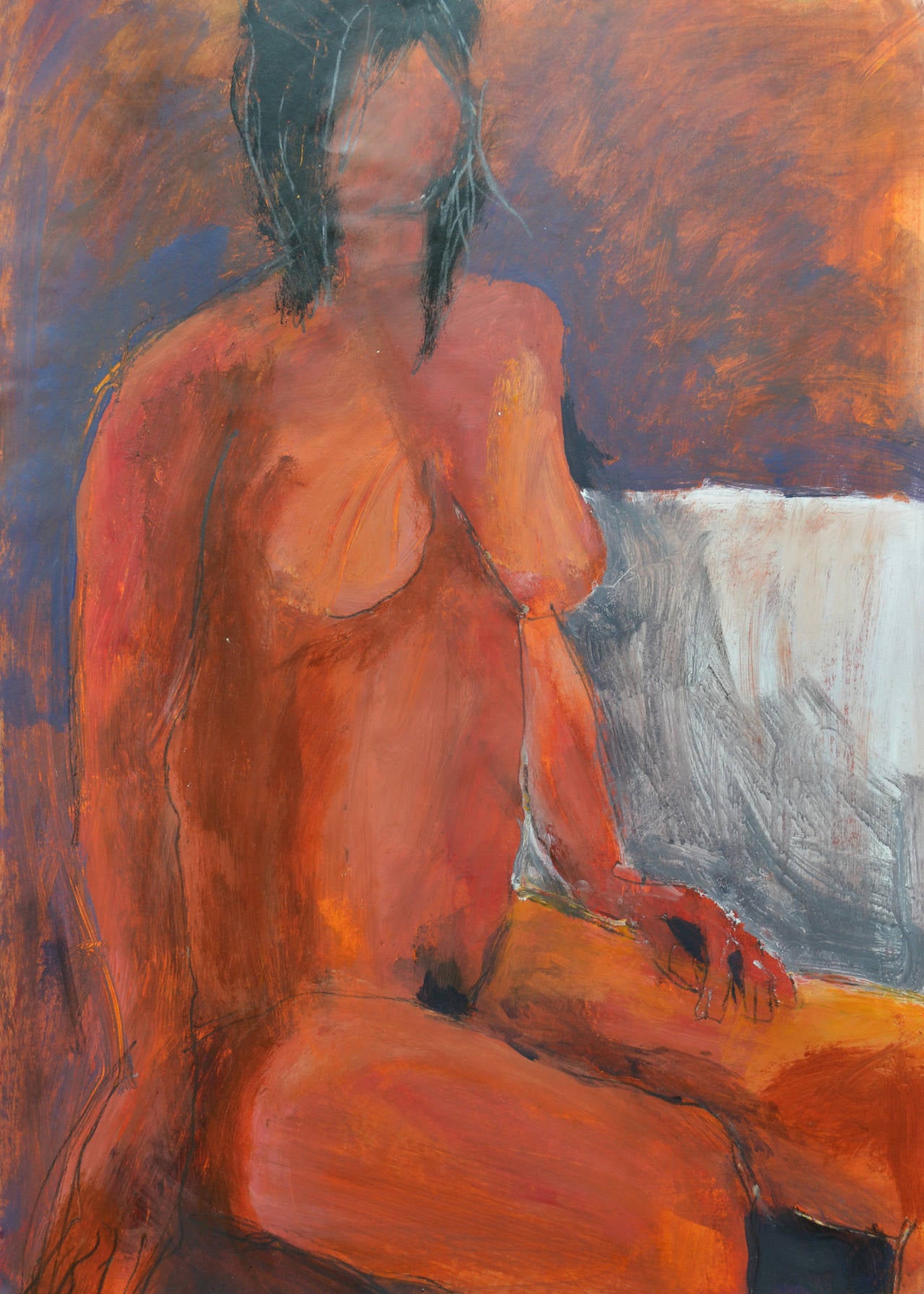 Angela Lyle Nude - Red Model:: Mixed media painting on paper