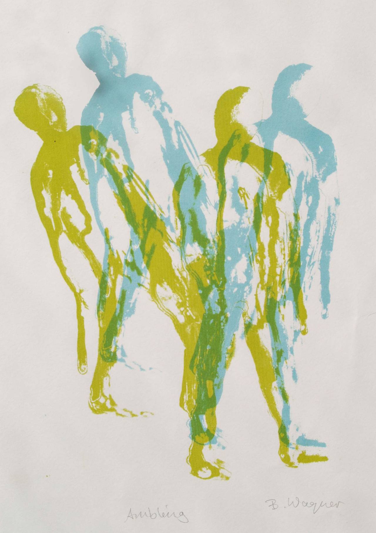 Barbara Wagner's love of figurative representation is what makes this silkscreen print so typical of her work. A super print showing the movement of people around their environment. This print is a "one off" and not part of an edition.

Sheet size