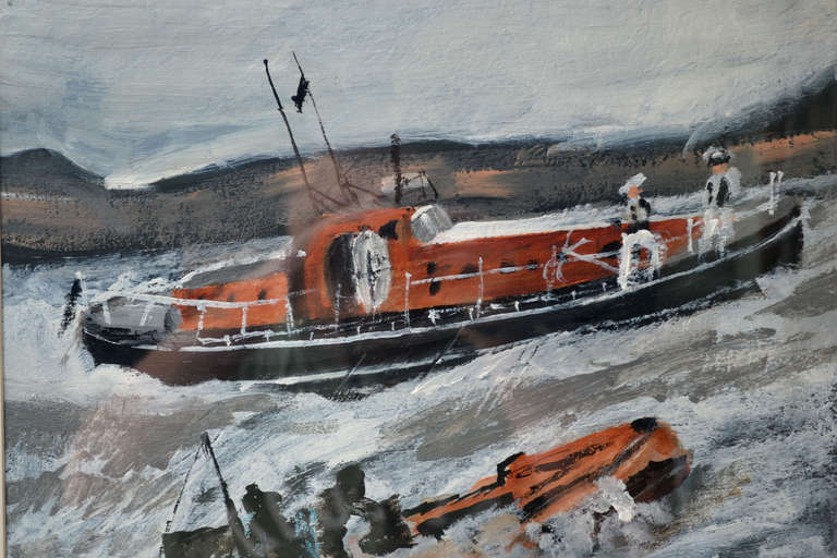 An evocative painting of a Life Boat at work. Oil on board, signed by this artist who works predominantly around the Cornish coast in England.

CONDITION

Framed and glazed to complement the painting, ready to hang.

Listing