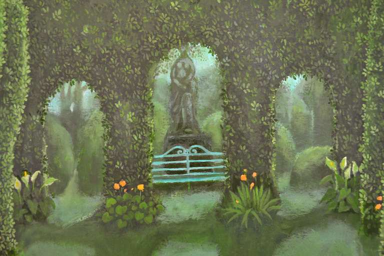 Mystical Garden at Plas Borndanw, Port Meirion - Painting by Sheila Stafford