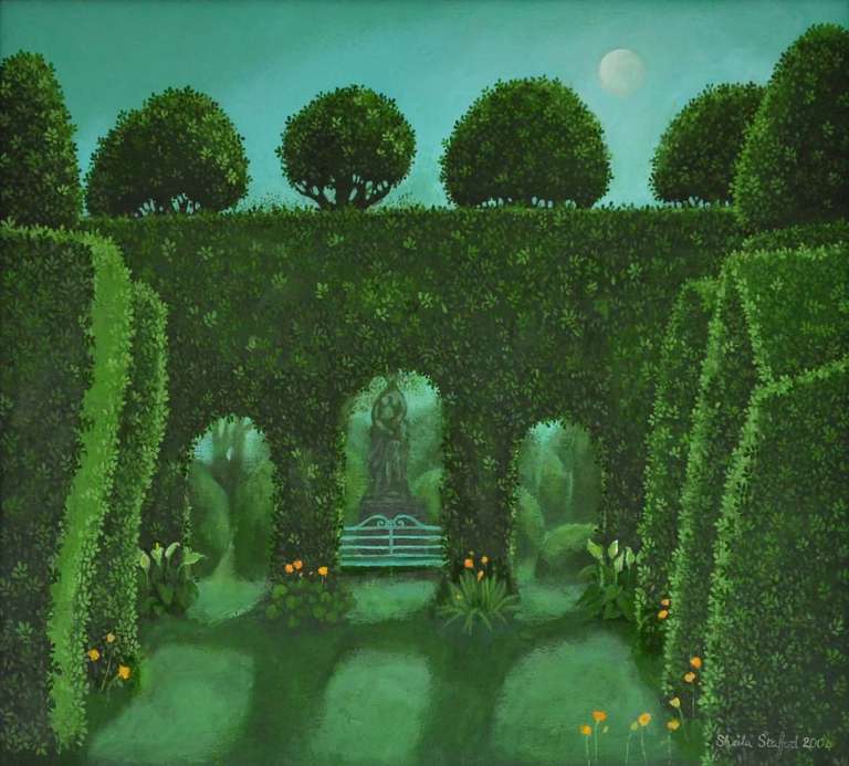 Sheila Stafford Still-Life Painting - Mystical Garden at Plas Borndanw, Port Meirion