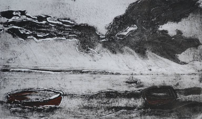 Ian Laurie Landscape Print - Mounts Bay, Cornwall England, Monochrome:Contemporary Limited Edition Etching