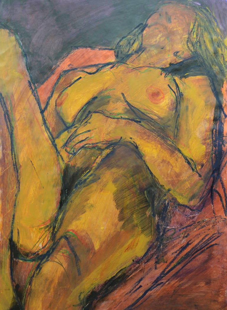 Reclining Nude: Mixed media painting on paper by Angela Lyle