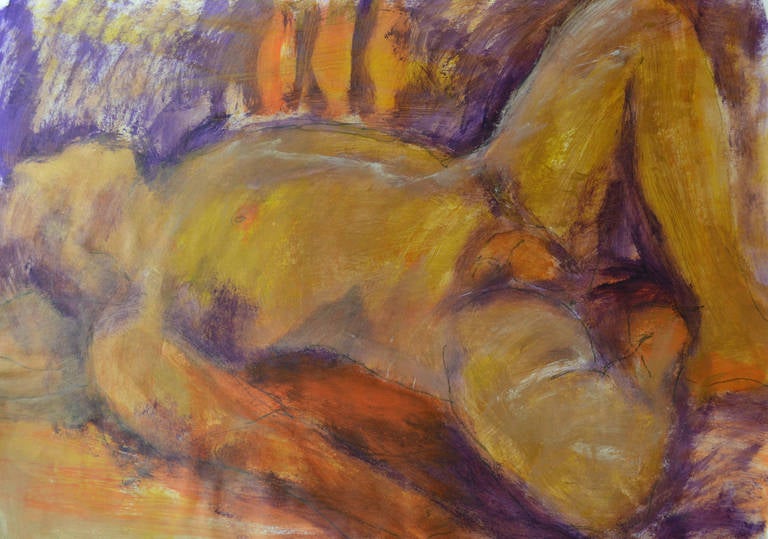 Sleeping Man: Mixed media painting on paper by Angela Lyle